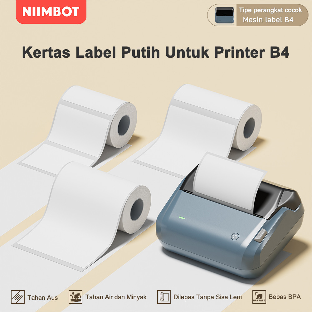 

NIIMBOT B4 Stiker Label Termal Putih A6 100x150mm, Ukuran Besar untuk Resi Pengiriman