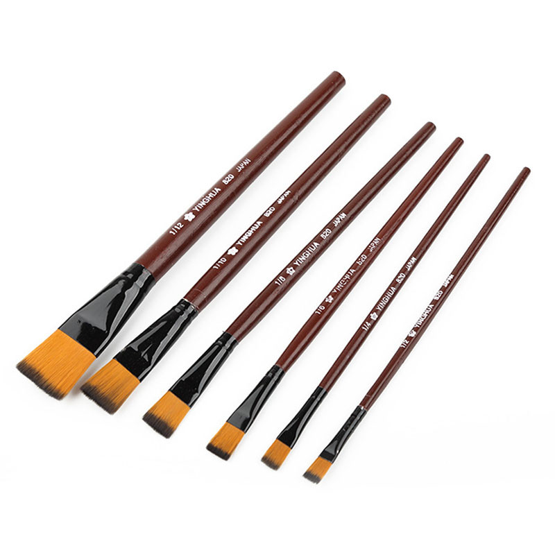

6Pcs High Quality Artist Nylon Hair Wooden Handle Watercolor Acrylic Oil Paint Brush Set For Drawing Painting Art Supplies