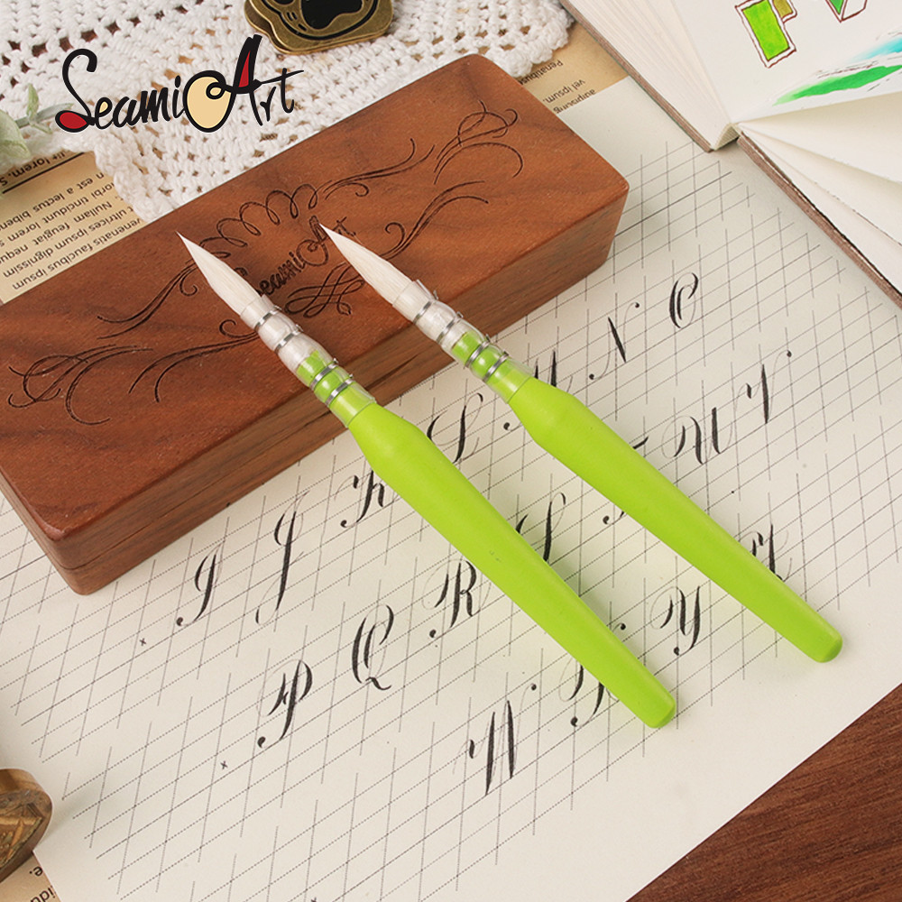 

SeamiArt 2pcs Sprout Muse Short Handle Travel Painting Brush Goats Nylon Mixture Hair Portable Watercolor Brush
