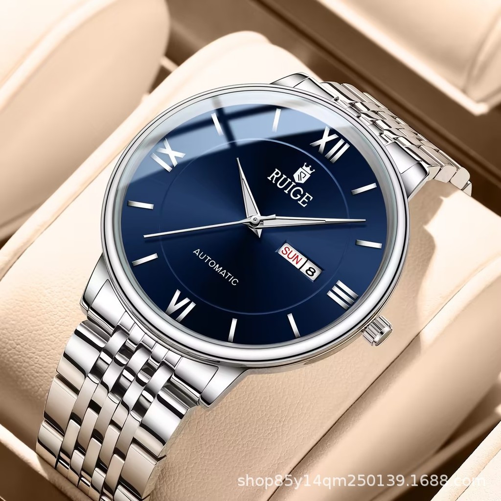 

Jam Tangan Mekanis Otomatis Pria Ruige Sederhana Stainless Steel Kalender Ganda Jam Tangan Bisnis Pria Tahan Air