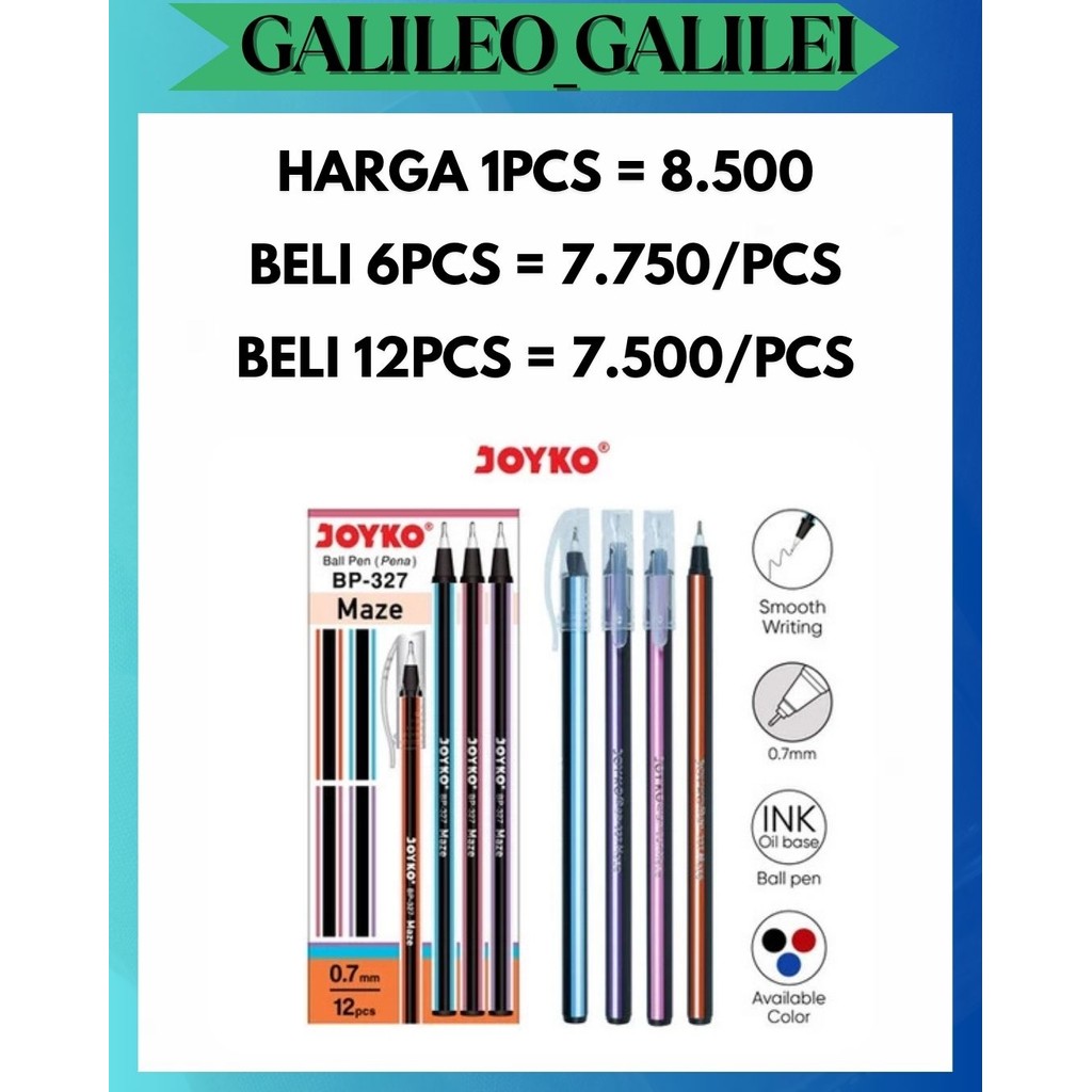 

GW [1 KOTAK ISI 12PCS] PULPEN JOYKO MAZE 0.7mm BP-327 PENA BEST SELLER