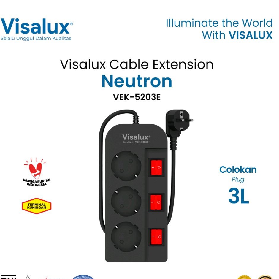 Visalux Kabel Extension Neutron Vek 5203E Stop Kontak 3 Lubang 2 Meter On Off Visalux Extension Neut
