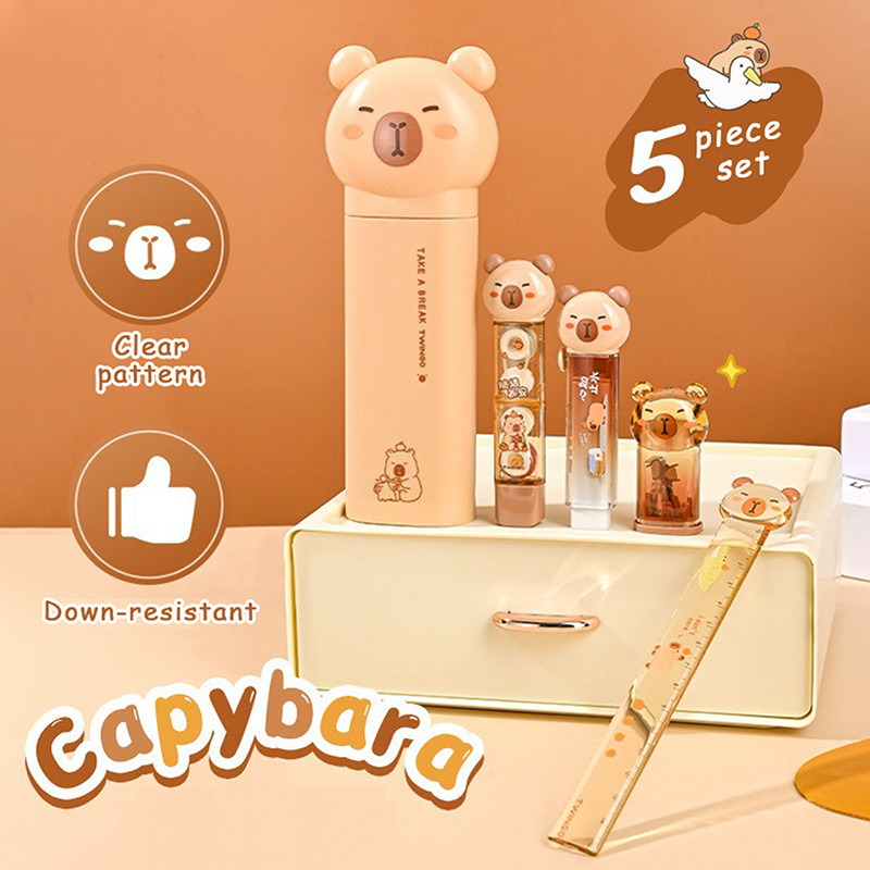 

1Set Capybara Stationery Assortment Set Pencil Case Ruler Eraser Correction Tape Pencil Sharpener Set Student Stationery Gifts