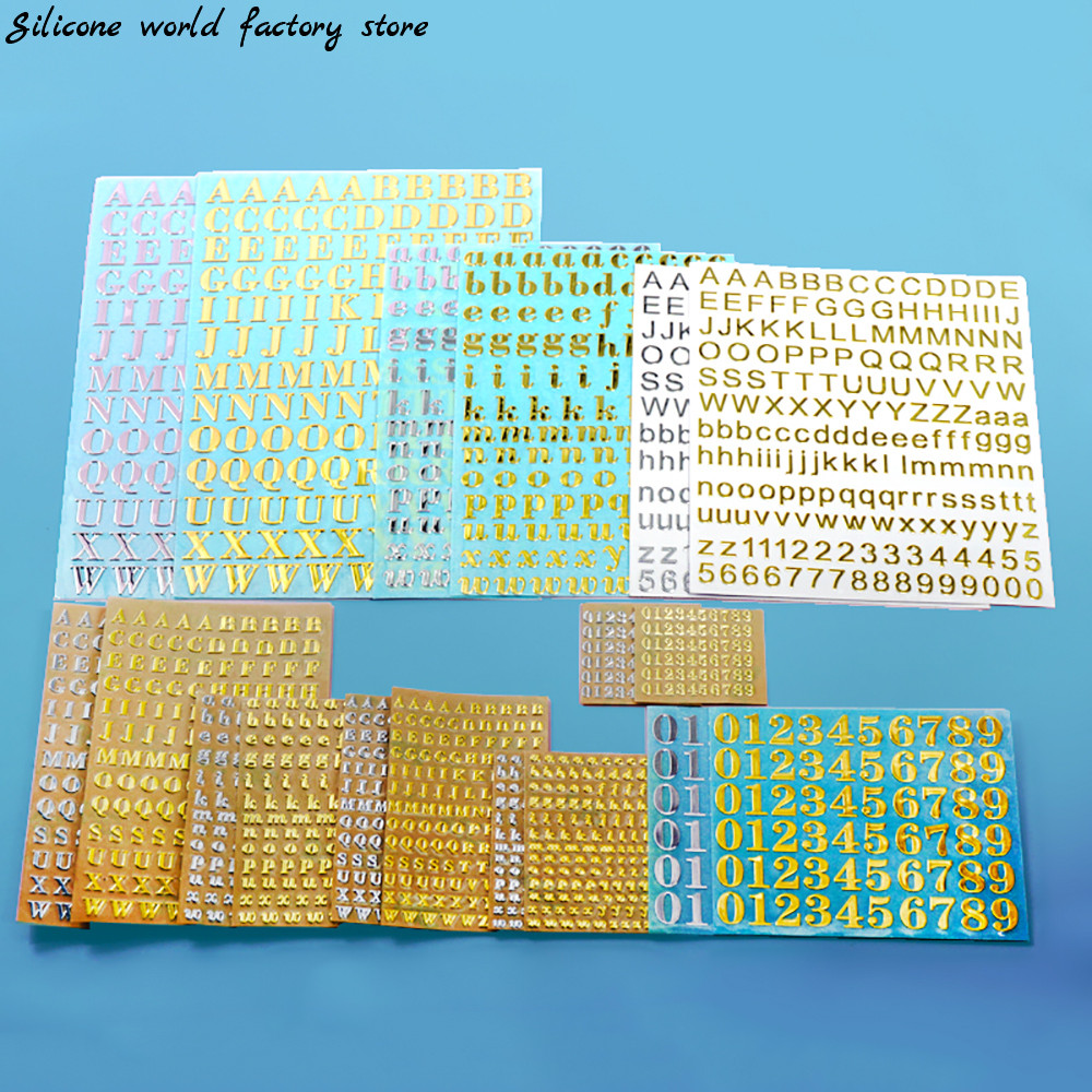

Silicone world 2-9mm Alphabet Letters Numbers Decor Stickers Gold Silver Epoxy Resin Filler For DIY Silicone Molds Craft Making