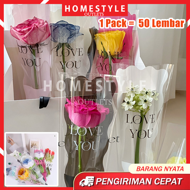 

[50 lembar] Plastik Untuk Bunga Mawar tangkai edisi love You Flower
