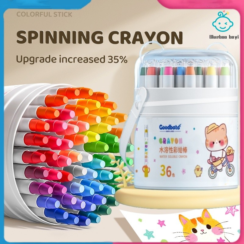 

【Ready Stock】24/36/48 Warna Crayon Putar Washable Tidak Ada Tangan Yang Kotor Non Toxic Krayon Anak-anak