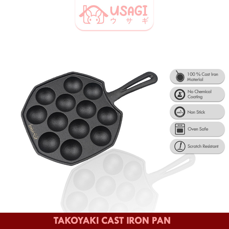 TERLARISUSAGI Takoyaki Cast Iron Pan / Cetakan Takoyaki Cast Iron 12 Pcs / Cetakan Besi Cor Takoyaki