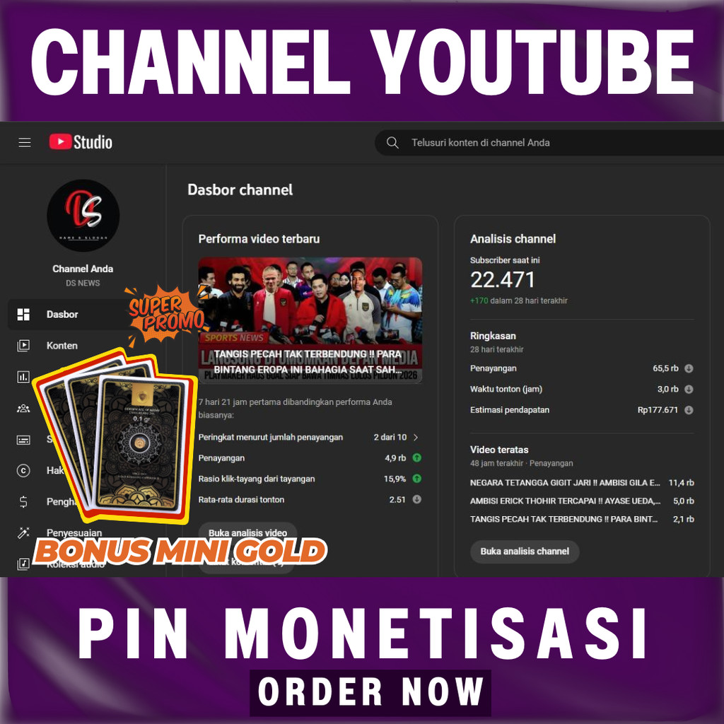 AKUN YOUTUBE MONETIASI SUDAH PIN TINGGAL GANTI REKENING