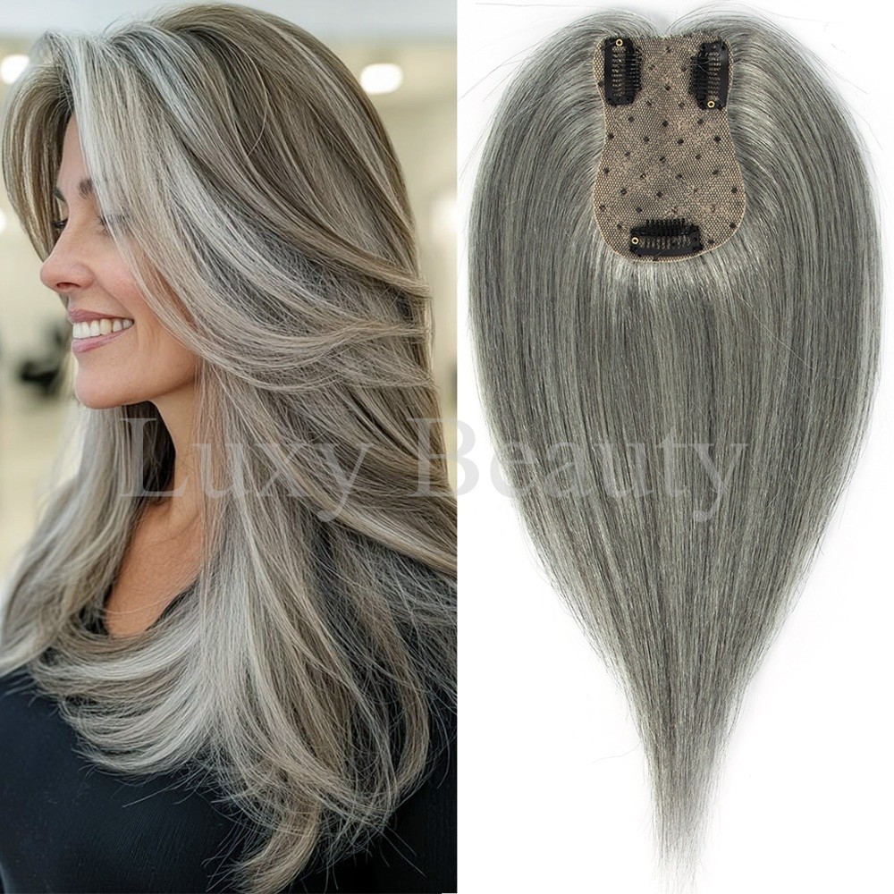 Gray Human Hair Topper For Women 100% Human Hair Clip In Hairpieces Natural Black Blonde Brown Hairp