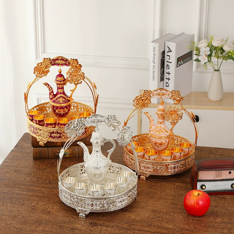 8pcs/Set Teko Arab Aladin Gold Gelas Anggur Emas Antik Set Gelas Anggur Kendi Ornamen Emas Ornament/