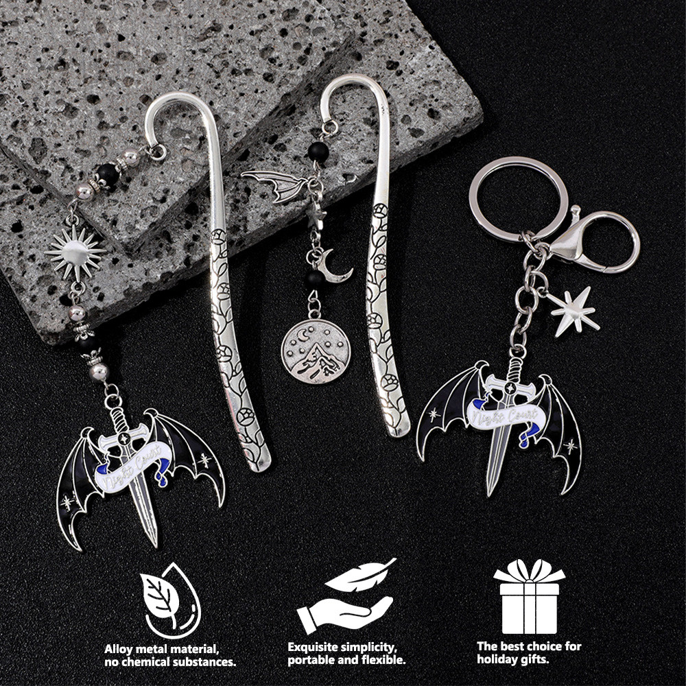 

ACOTAR Night Court bat antique silver hook shaped metal bookmark, suitable for women, men, and students to read and mark.