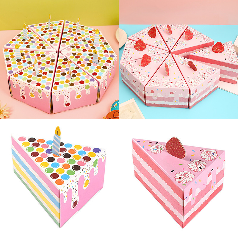 

8Pcs Cake Shaped Cookie Cracker Box Paper Gift Boxes Baby Shower Favors Treat Kids Birthday Party Dessert Packaging Box