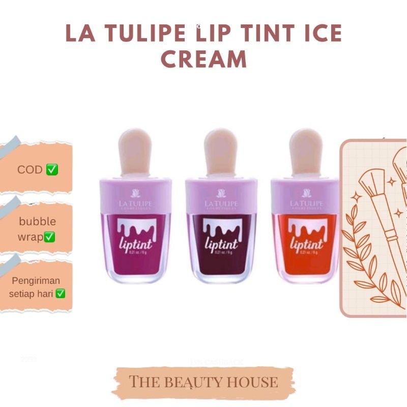 ORIGINAL 100% LA TULIPE Water Based LIP TINT BENTUK ICE CREAM 6GR