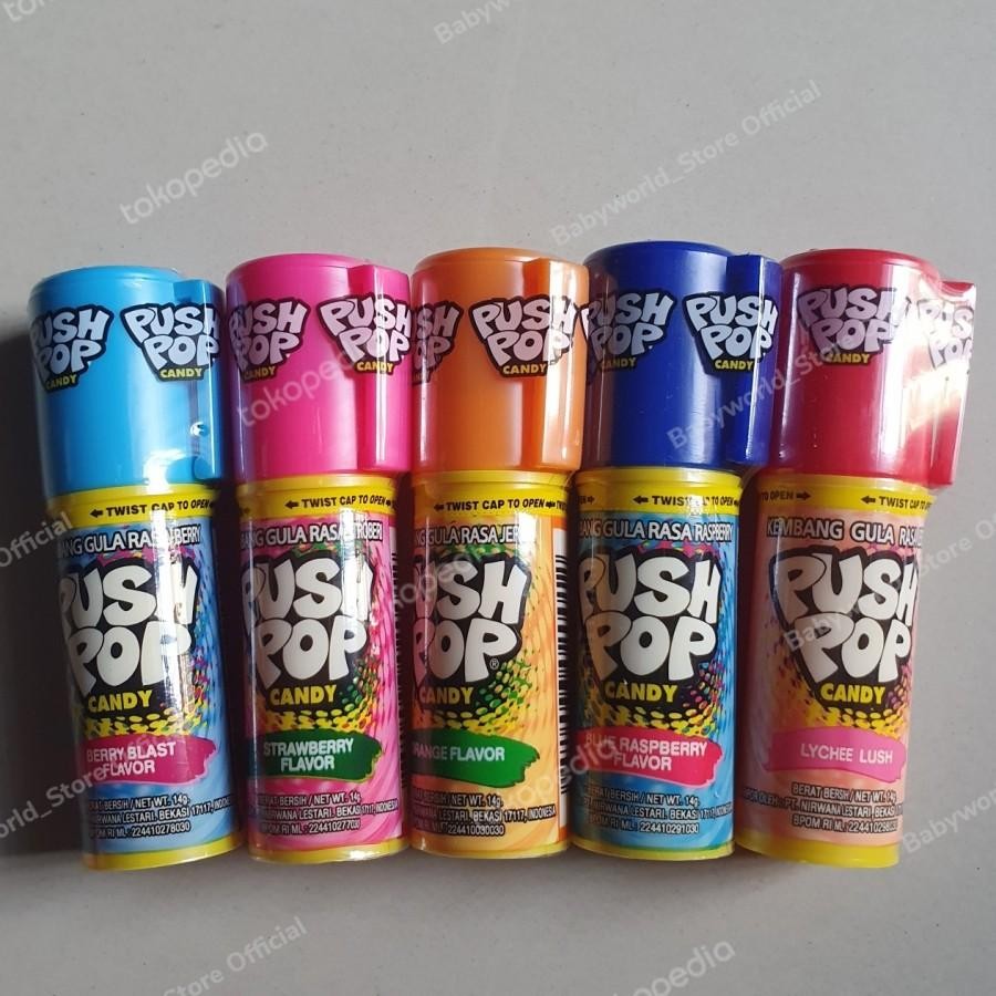 

Push Pop Candy Permen Rasa Buah Import Rasa Raspberry / BerryBlast / Strawberry / Orange / Leci