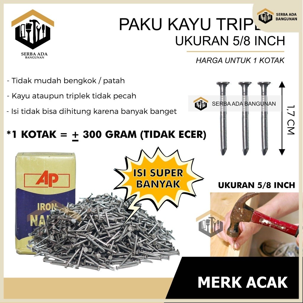SAB PAKU TRIPLEK 5/8" MERK POWER TRIPLEX JARUM KACA / IRON PANEL PINS