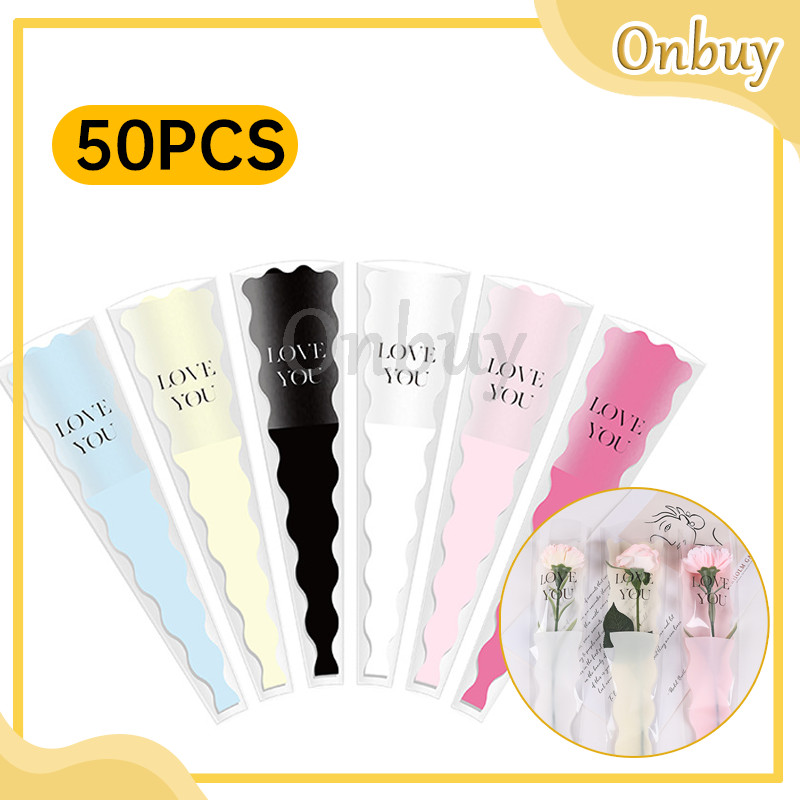 

(50 LEMBAR)" love You" Plastik Single Flower Single Rose Wrapping Rose