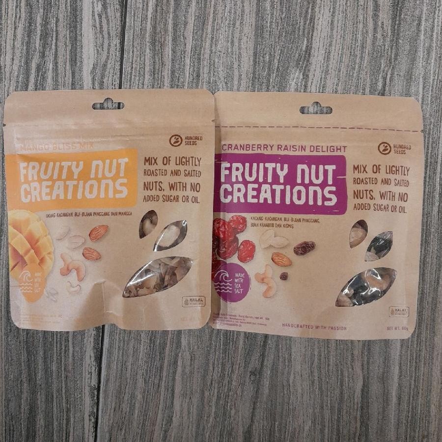 

Fruity Nut Creations Kacang-kacangan Biji-bijian Panggang Varian Mango Bliss / Cranberry Raisin Delight 60gr