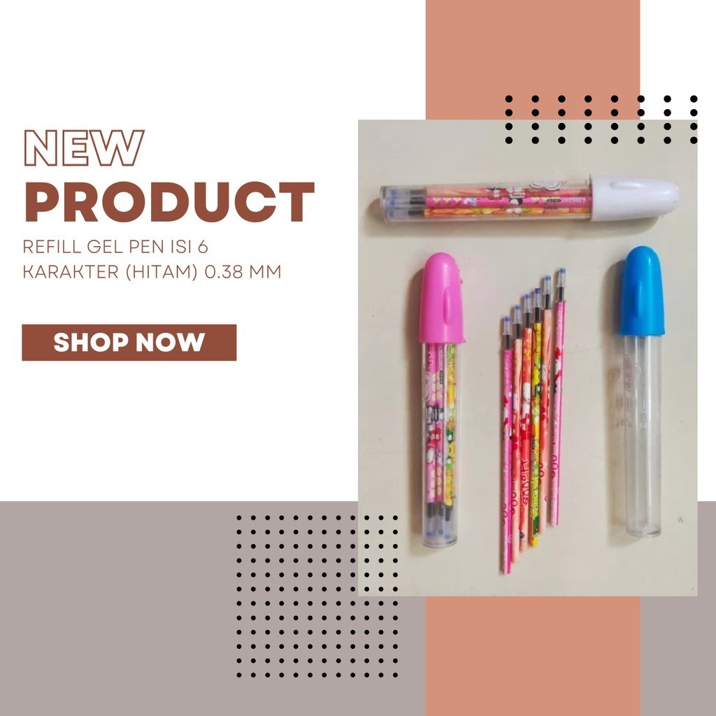 ISI ULANG / REFILL PEN GEL ISI 6 KARAKTER CEWEK / COWOK HITAM 0.38mm Tabung / Isi Ulang Pulpen Pena 