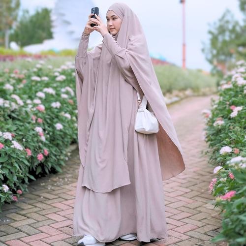 Medina One Set Syar'i Umrah Haji Abaya + Long French Khimar Gamis Umroh Wanita Dress Muslim Cey Iron