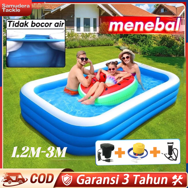 kolam renang anak jumbo 3.1 meter 3 Rings Thick rubber inflatable swimming pool/Besar Family Inflata