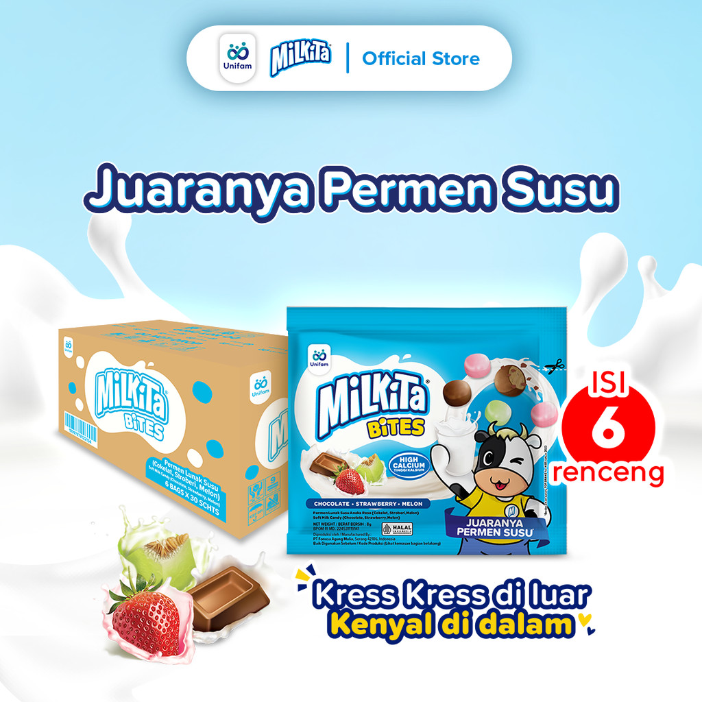 

[Karton] Milkita Bites Permen Susu Renceng - Crunchy Diluar Chewy Didalam (Isi 6 x 30 pack)