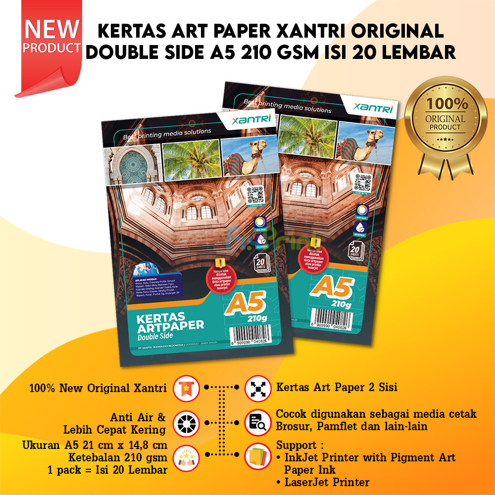 

50 Sheets Kertas Photo Art Paper A5 210gsm 210 gsm Print Double Side Anti Luntur pakai Tinta Art Paper Ukuran A5 Art Paper Kertas isi 50