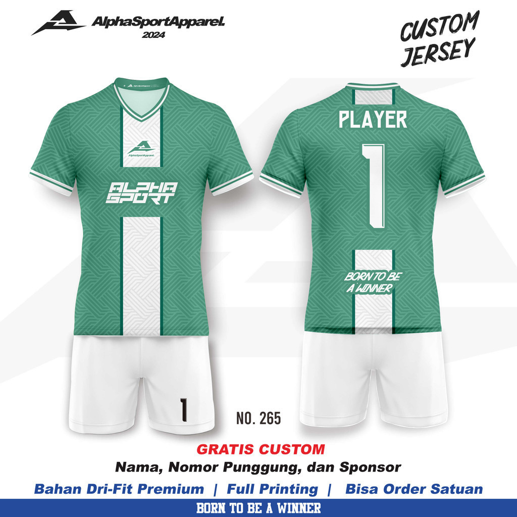 Jersey  Bola Futsal Voli Badminton 265 Motif Anyaman Hijau Pastel Gratis Custom Logo Nama Nomor Warn