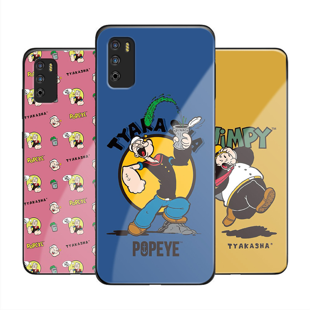 Untuk Infinix Hot 9 Play 10 Play 11 Play Luxury Soft Edge Anime Popeye Glossy Casing Tempered Glass 