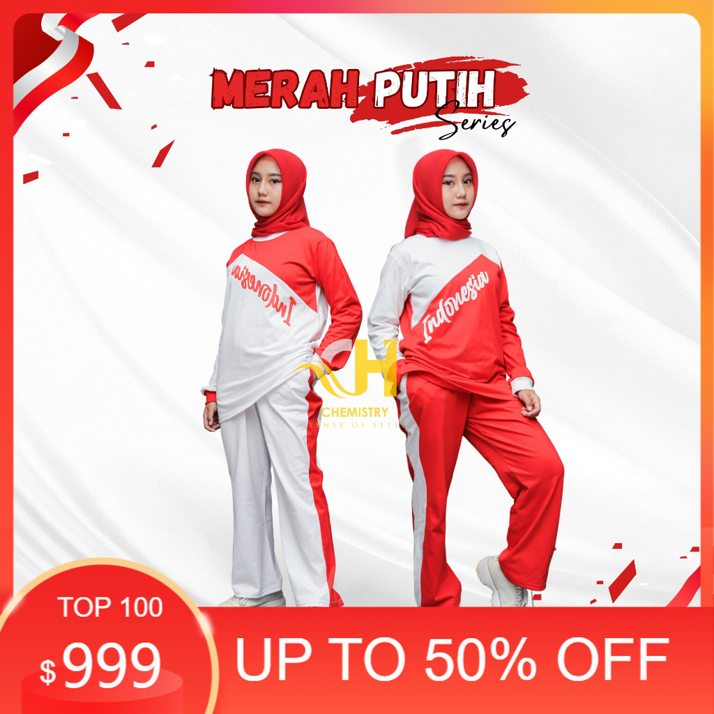 DISKON MURAH / Setelan Baju Olahraga Senam Wanita ONE SET SPORT MERAH PUTIH
