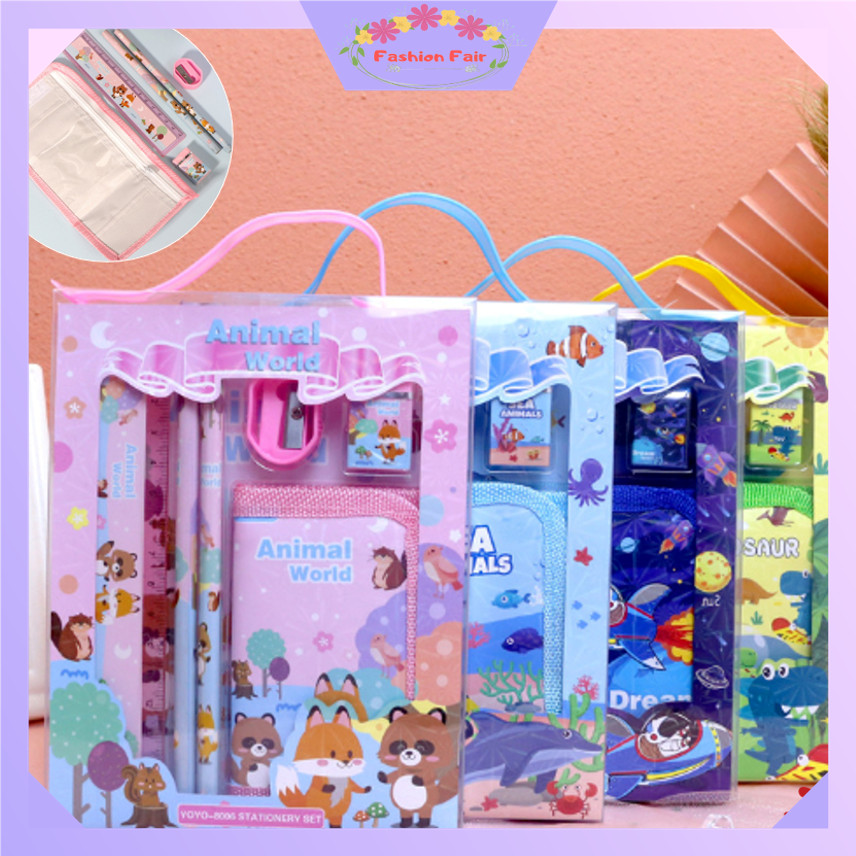 

FASHION FAIR - S5926 Stationery Set / Alat Tulis Set 6 in 1 Hadiah Souvenir / Paket Alat Tulis + Dompet Anak / Alat Tulis Set Karakter