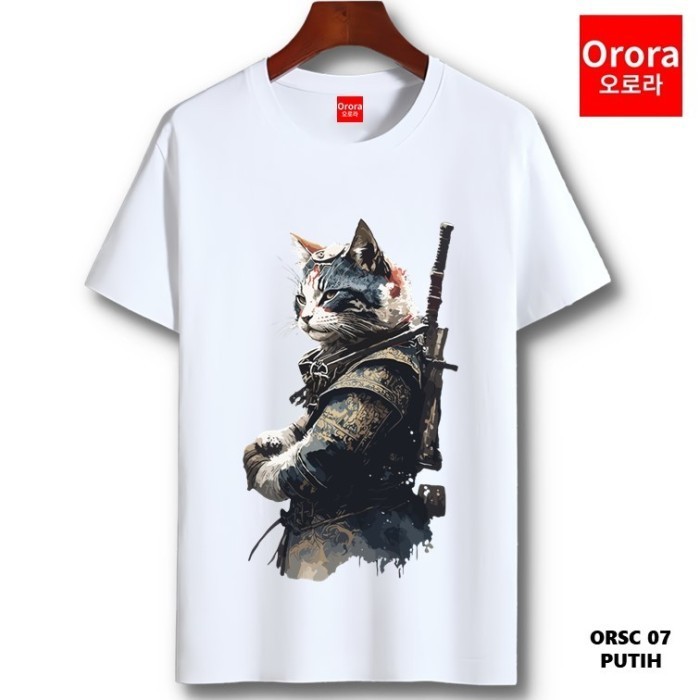 Kaos Distro Samurai Cats Atasan Pria Wanita - ORSC 07 PUTIH, M