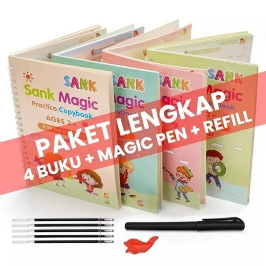 

SANK Magic Practice Book 1 SET ISI 4 BUKU + PULPEN / Mainan Edukasi Buku Ajaib