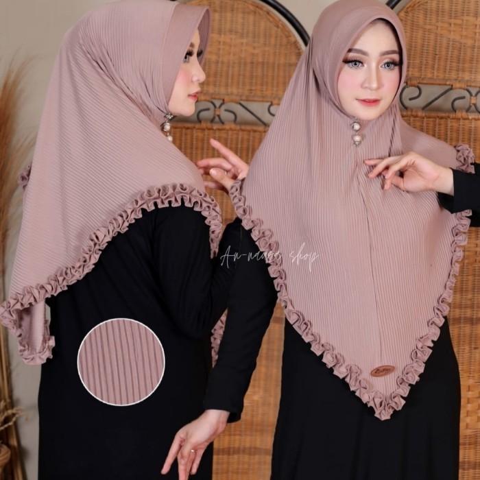 Bergo plisket gotik premium / hijab instan plisket / jilbab prisket - mocca