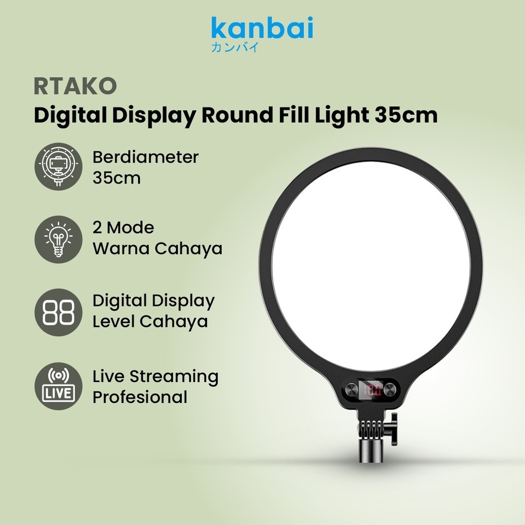 Ring Light Full Face 35cm RTako AR-GTB03 Digital Display Flat Round Fill Light