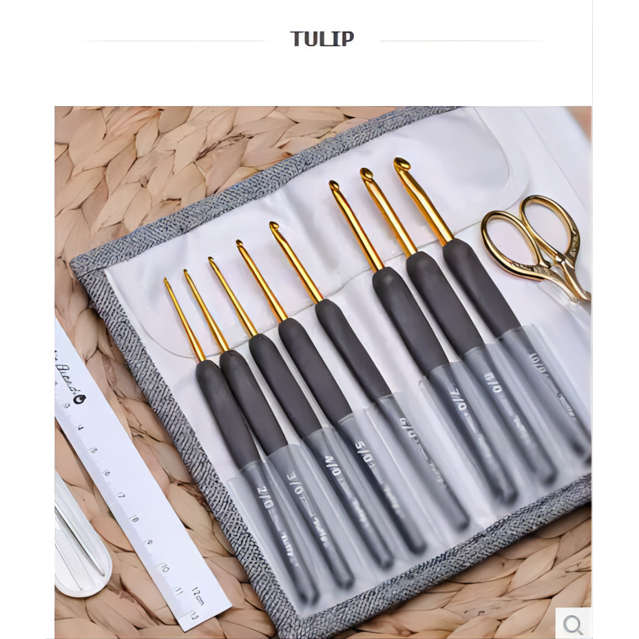 

Japan Tulip Crochet Set Black Handle Gold Crochet ETIMO Black Gold Silver Scissors TES-001