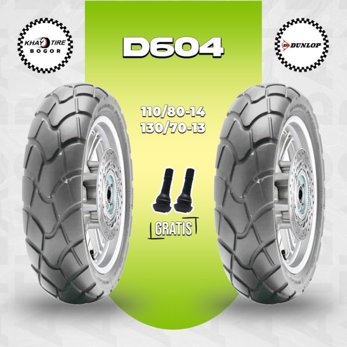 Sepasang Ban Motor   -  DUNLOP D604 110/80-14 dan 130/70-13 Tubeless