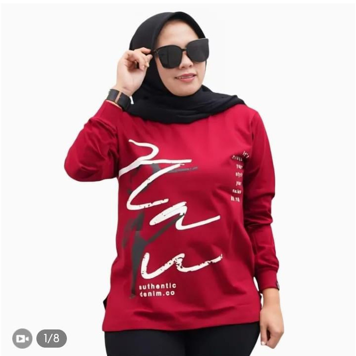 Zolaqu original kaos atasan baju zolaqu zolaku wanita perempuan cewek dewasa  sablon lengan panjang