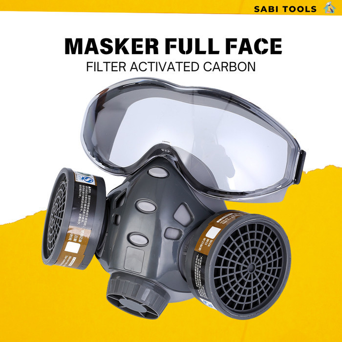 Masker Gas Respirator Full Face dengan Filter Karbon Aktif - Masker Cat Motor Movil Potong Kayu Debu