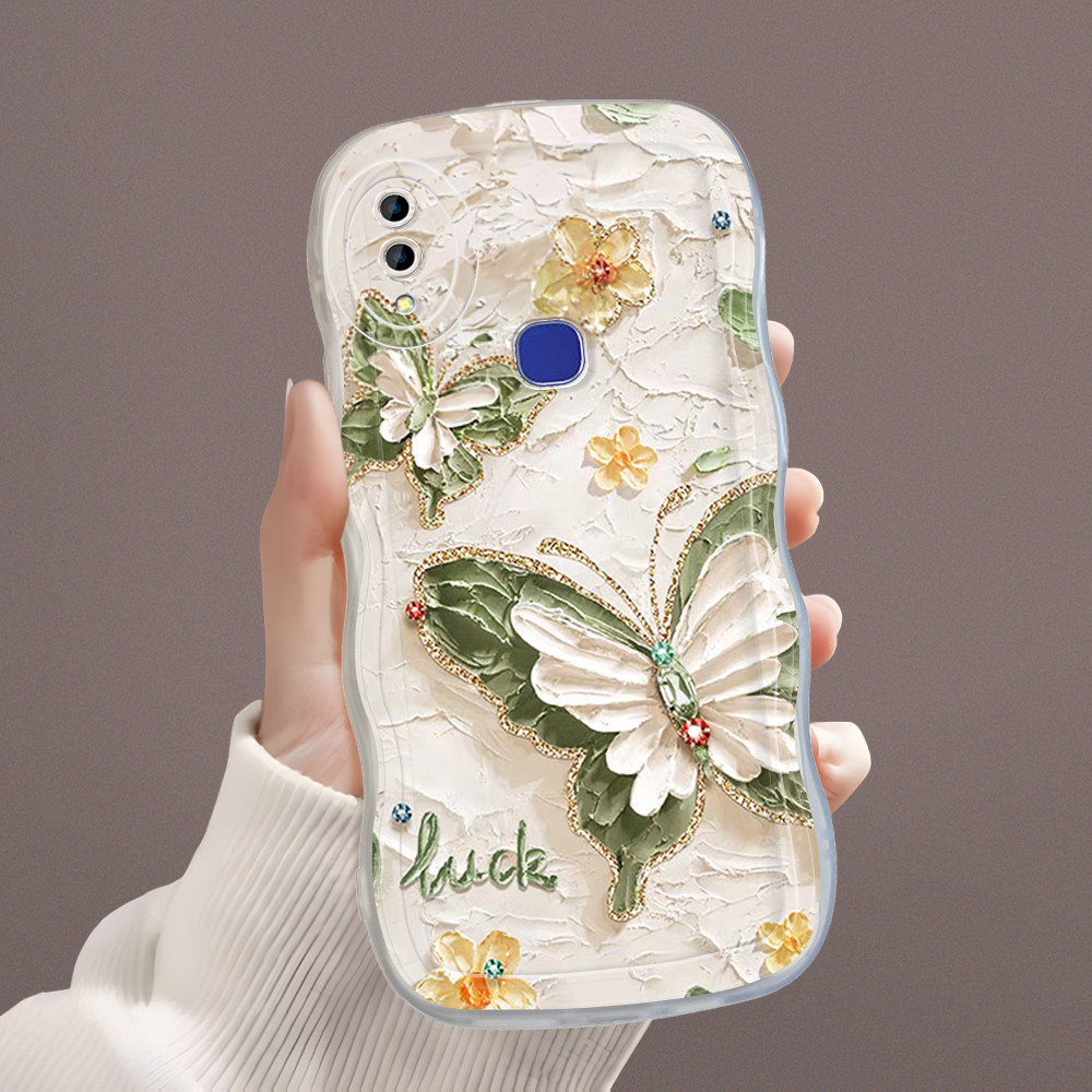 Vivo V11i Z3 Z3i Untuk Casing Hp Kesing Soft Phone Case Bergelombang Green Golden Butterfly 4246 Sof