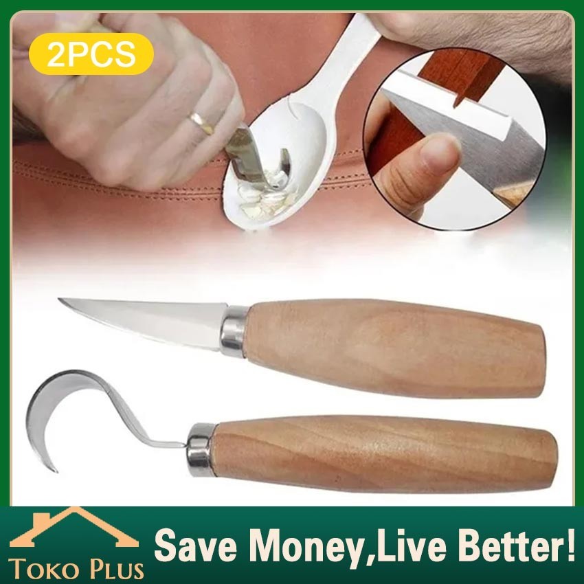 2Pcs Pisau Ukir Pahat Kayu Model U Wood Carving Art Knife Tool Alat Pahat Kayu Set