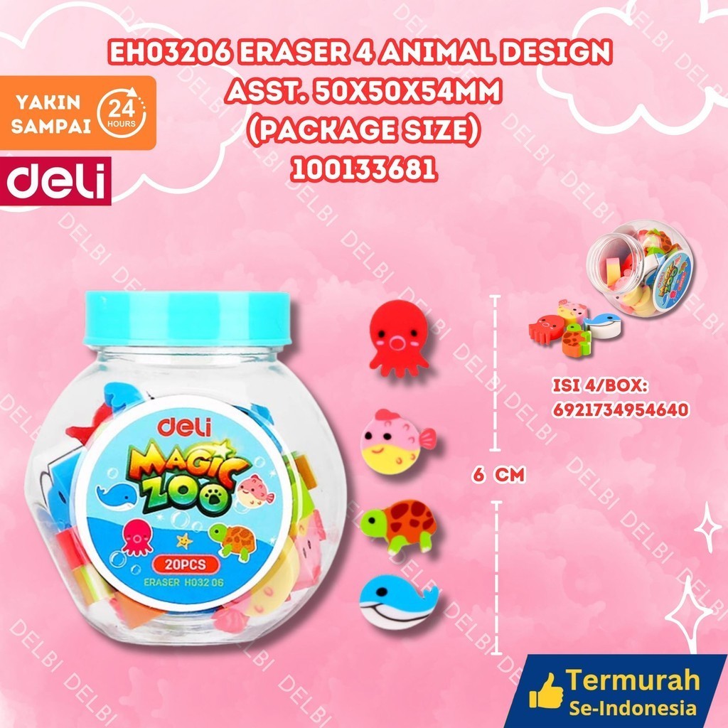 

Deli Bucket 4 animal design Eraser ube (Mixed) EH03206 ERASER 4 ANIMAL DESIGN ASST. 50X50X54MM