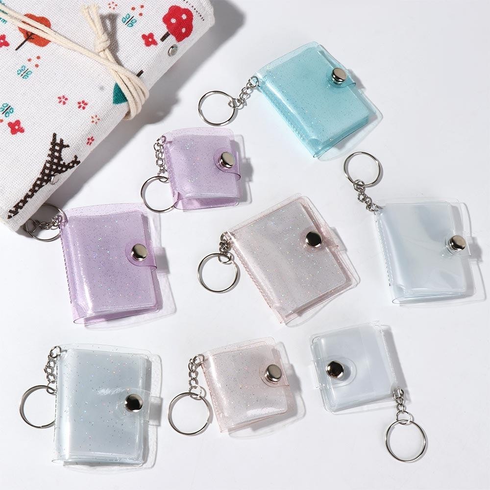 

With Keychain Mini Photo Album Snap Button Design Simple Storage Photo Card Holder PVC DIY Portable Pocket Album