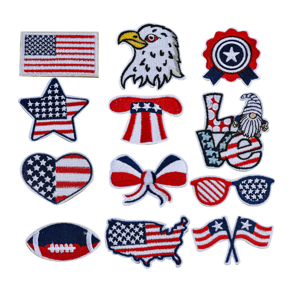 

12PCS/SET American Independence Day Series Patch Flag Eagle Custom Iron on Transfers for Clothing DIY Sewing Embroidery Supplies