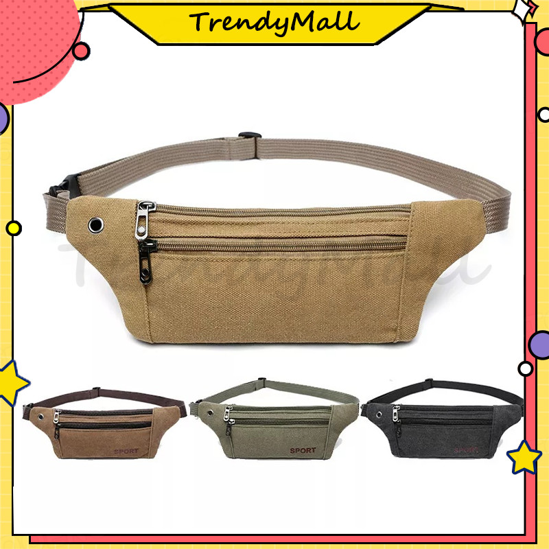 tas pinggang waistbag sport bahan kanvas / tas selempang sling bag pria wanita mini / waistbag denga