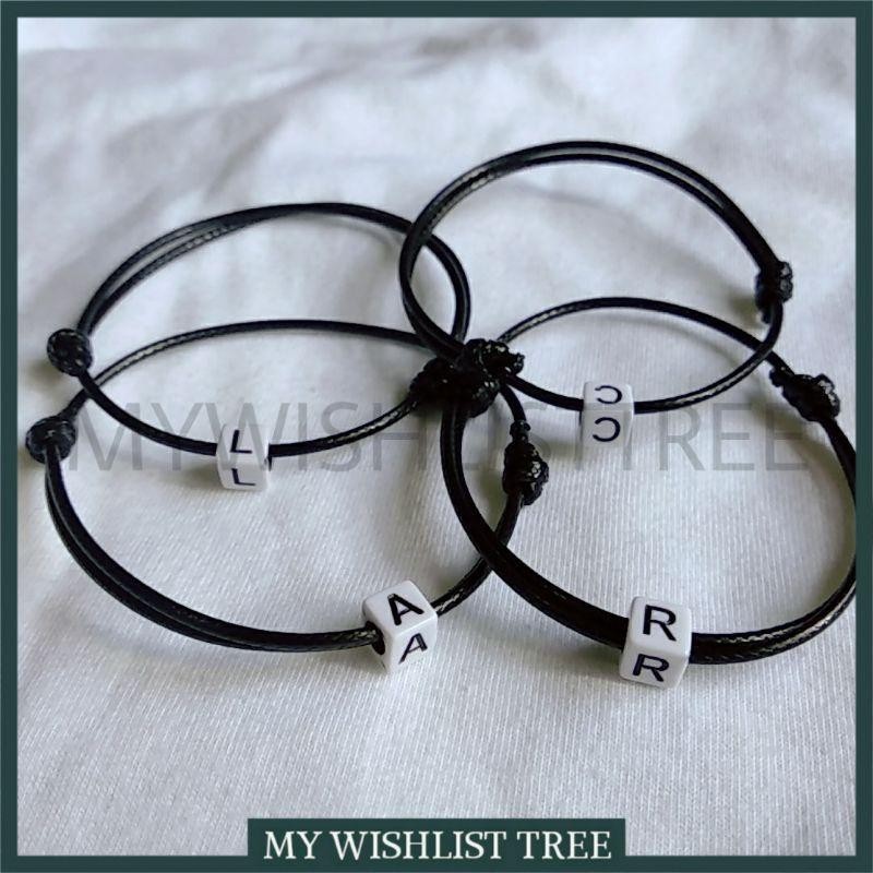 [INISIAL DADU PUTIH A-N] GELANG TALI KOREA POLOS INISIAL NAMA DADU PUTIH TALI HITAM DADU PUTIH | GEL