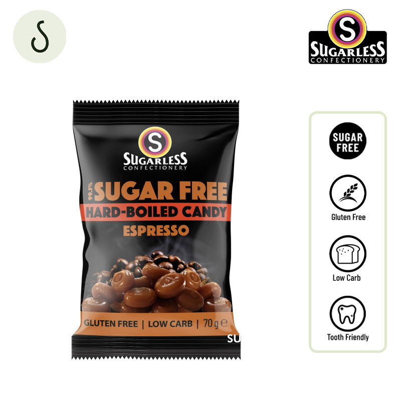 

(SMART SNACKS) SUGARLESS COFFEE ESPRESSO LEMON BLACKCURRANT BUTTERSCOTCH CHOCOLATE MENTHOL Hard-Boiled Candy Sugar Free 70g - Pack of 2 / 5 / 10