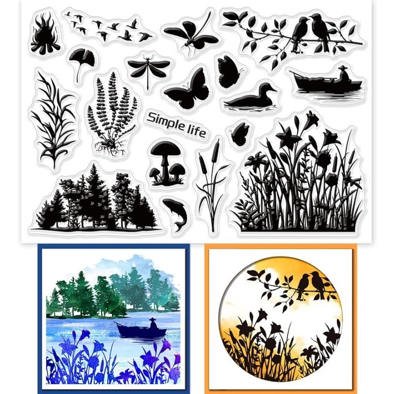 

1pcs Lakeside Scenery Clear Stamps for DIY Scrapbooking Wetland Silhouette Silicone Clear Stamp Seals Transparent Stamps