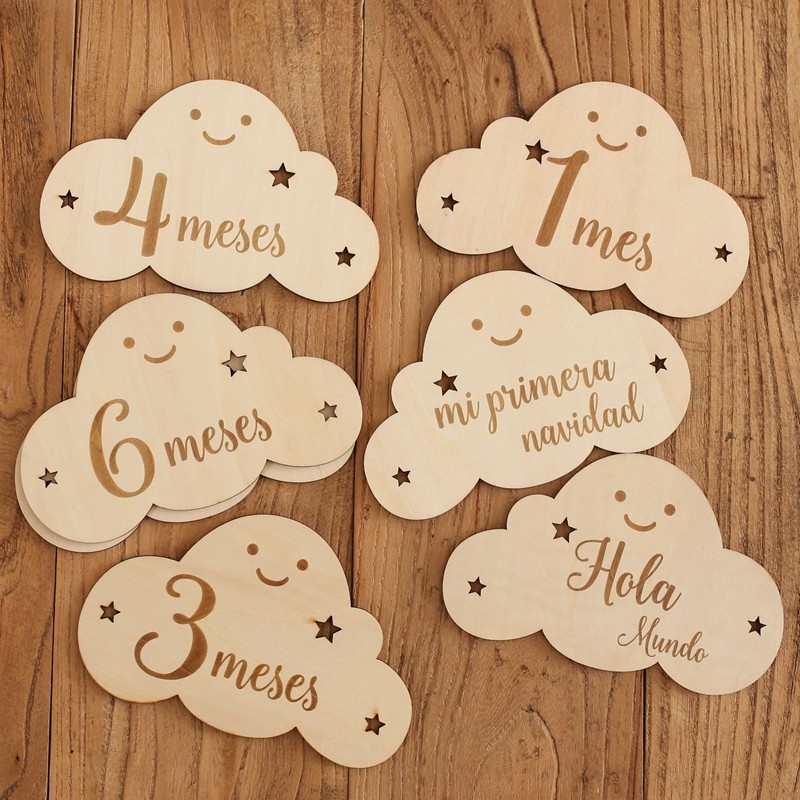 

8pcs/set Wooden Baby Milestone Cards Cute Cloud Shape Milestone Memorial Monthly Baby Commemorativenir Newborn Photo Accessories