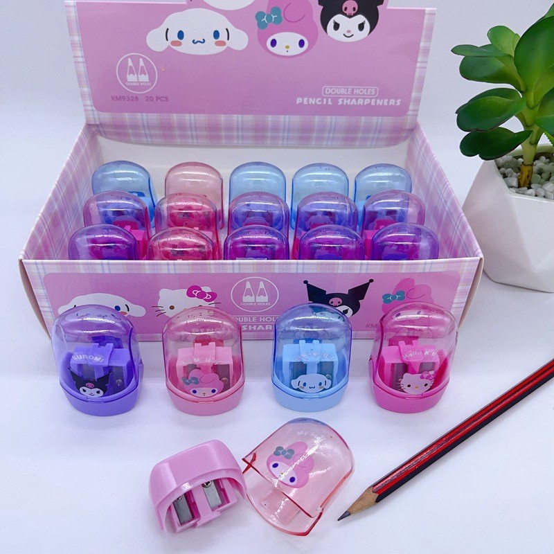

20pcs Sanrio Double Hole Pencil Sharpeners Hello Kitty Kuromi Cinnamoroll Themes Perfect for Students Essential School Stationer
