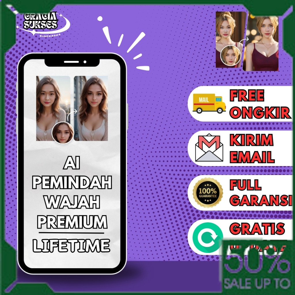Beli 2 Gratis 1 APK AI Pemindah Wajah Pro Premium Lifetime Bergaransi Selamanya